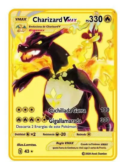 Pokemon English Metal Card Anime Pikachu Charizard Mewtwo Blastoise Vmax Shiny Letters Collection
