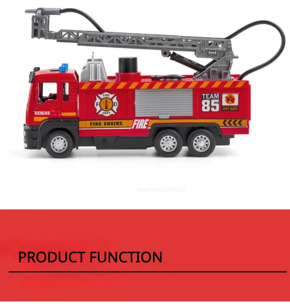 1:32 Scale Water Spray Fire Truck Model Ladder Trucks Toy Car Sound Light Christmas Gift