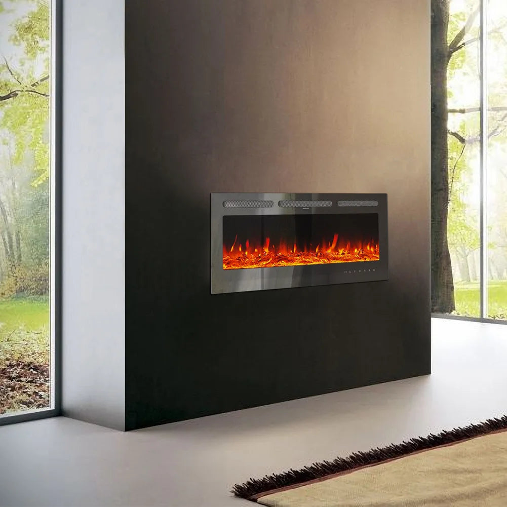 40 Inch LED Electric Fireplace Wall Mounted Wall Insert Heater 9 Flame Colours
