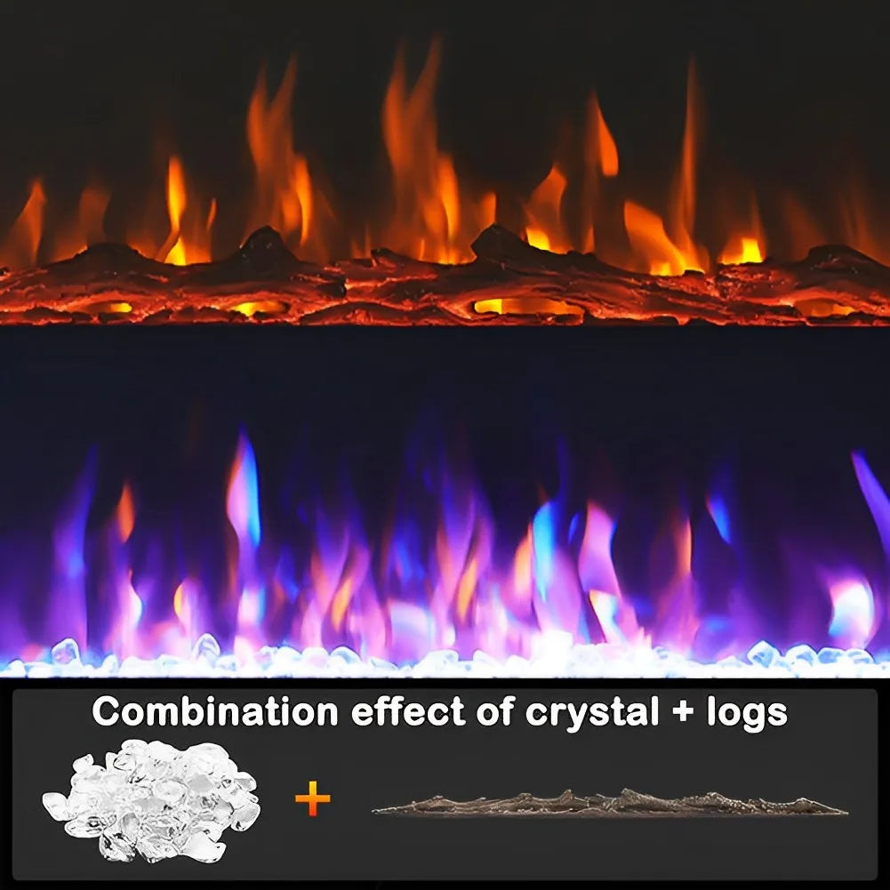 Recessed/Wall Mounted Electric Fireplace 12 Flame Colors, Overheating Protection,1800W, 50&60&72 Inch