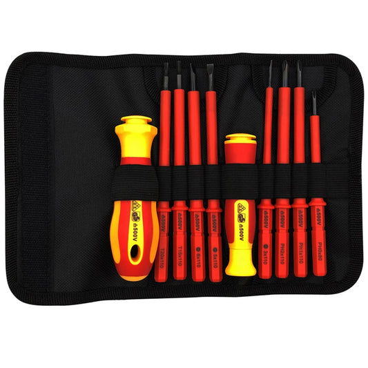 10Pcs Interchangeable Blade VDE Insulated Screwdriver Set with Case Magnetic 500V