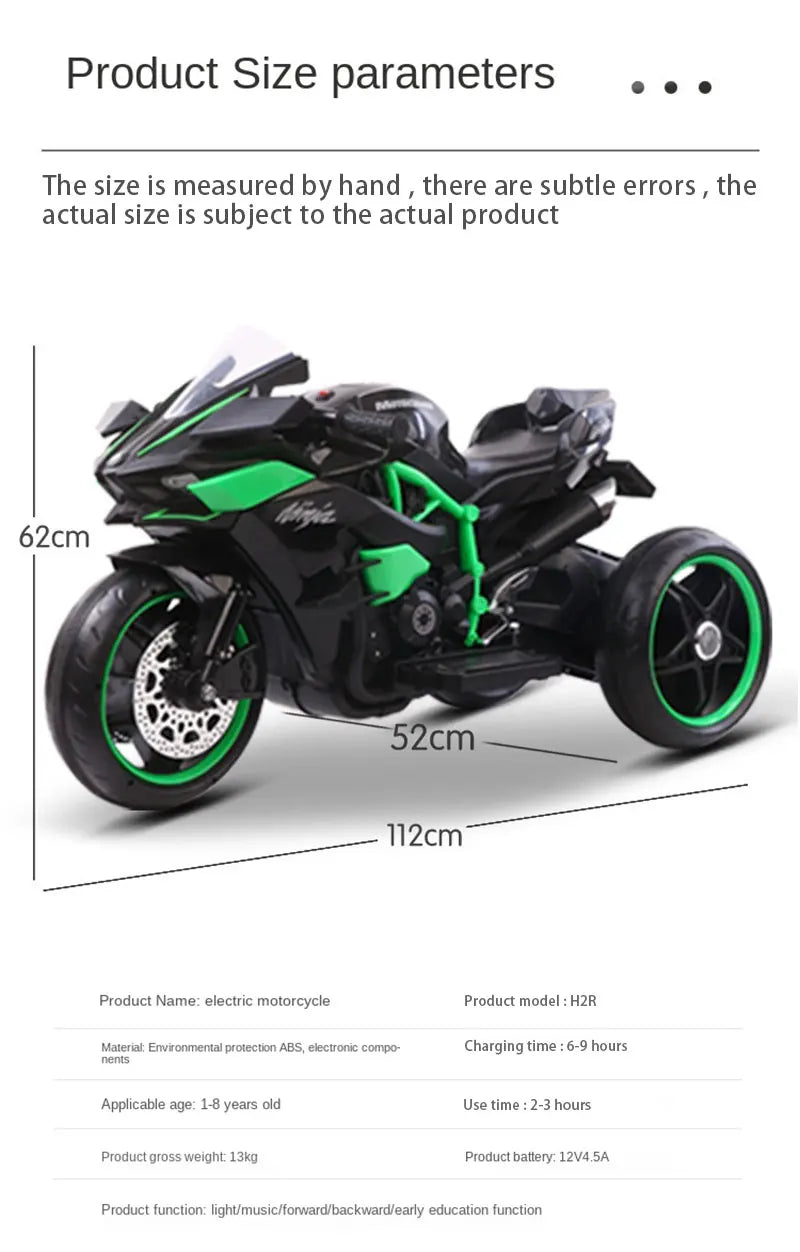 1.1M Long Children Electric Two Wheeled Rechargeable Drive Motorcycle For 3-9 Years Kids Ride On