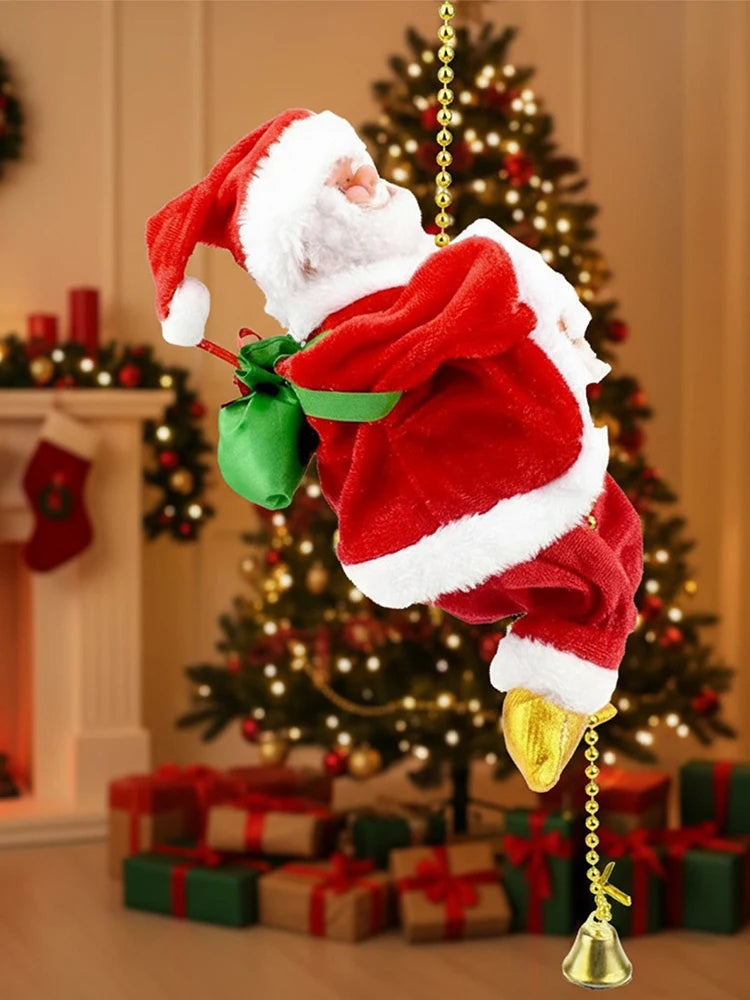 Animated Electric Santa Claus on Rope with Music Christmas Ornament Novelty Climbing for Party Home Door