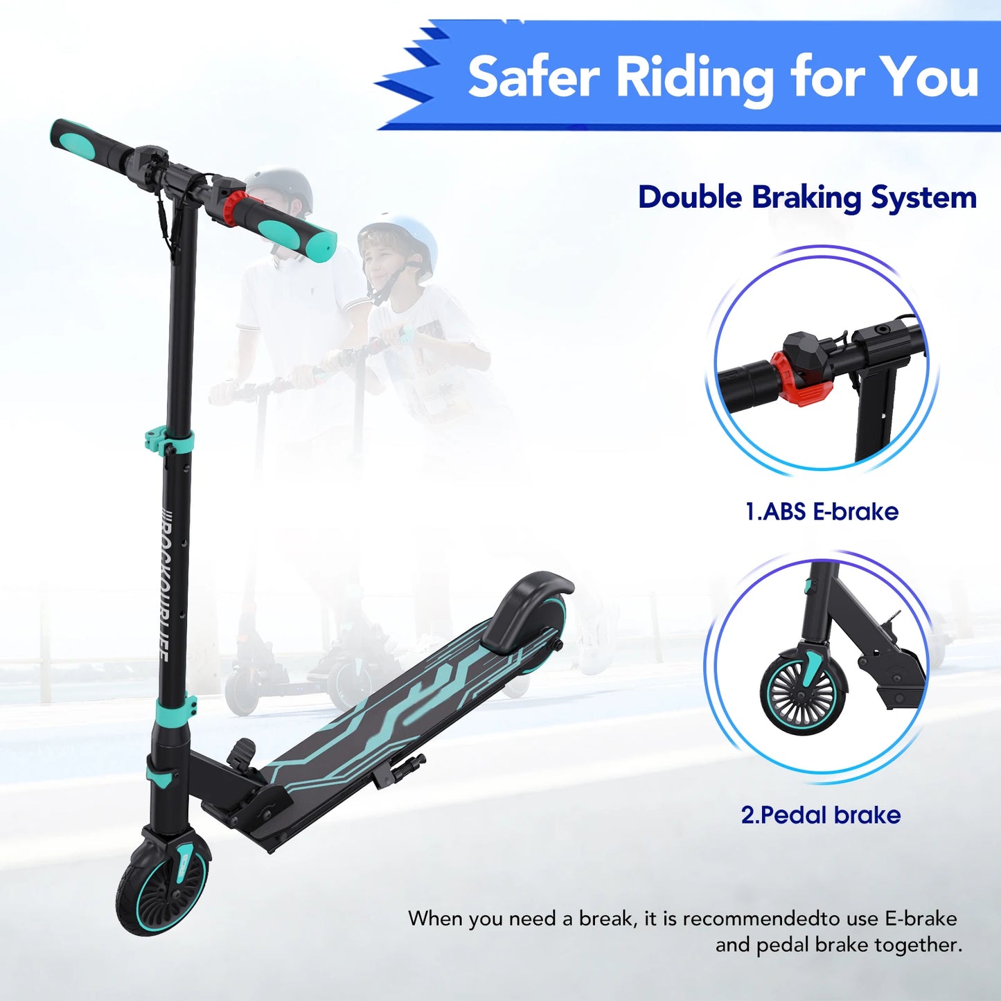 RCB Electric Scooter for Children Aged 8-12-16 Years, 7.55KG Foldable, Two Types of Braking