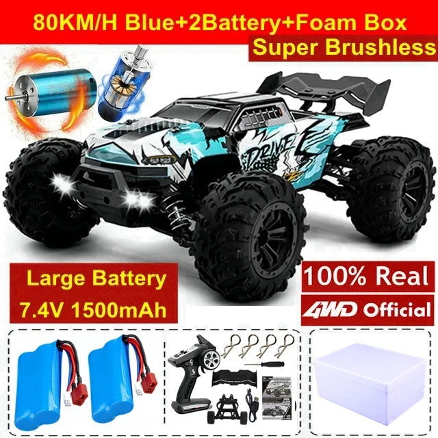 4WD 1:16 80KM/H Super Brushless 50KM/H Brushed RC Car 4x4 Off Road High Speed Drift Racing Truck Toy Kids Adults