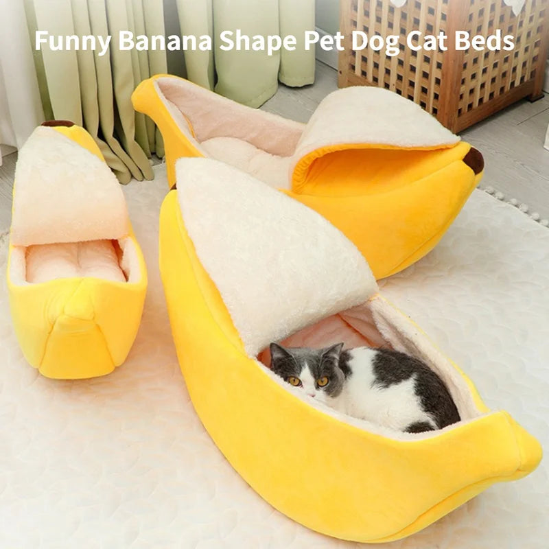 Banana Cat Bed House Cute Cozy Beds Warm Durable Portable Pet Basket Kennel