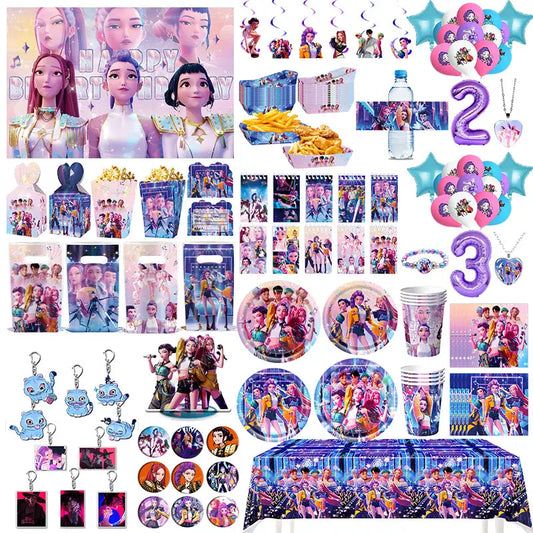 NEW Kpop Demon Hunter Decoration Birthday Supplies Kpop Birthday Theme Ballons Plate Cup Napkin Gift Bag Background Party Favor