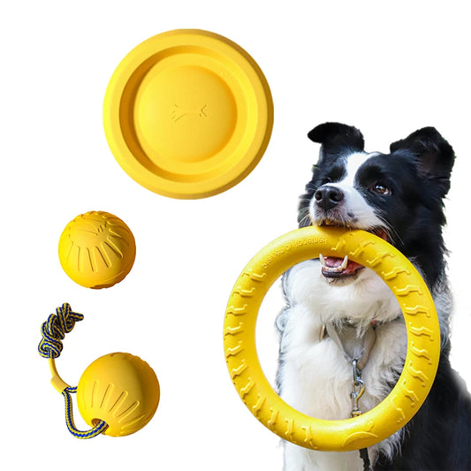EVA Durable Dog Toys 4 Pack  Flying Disc + Ball + Tug Rope for Puppy&Adult Dogs  Chew-Proof