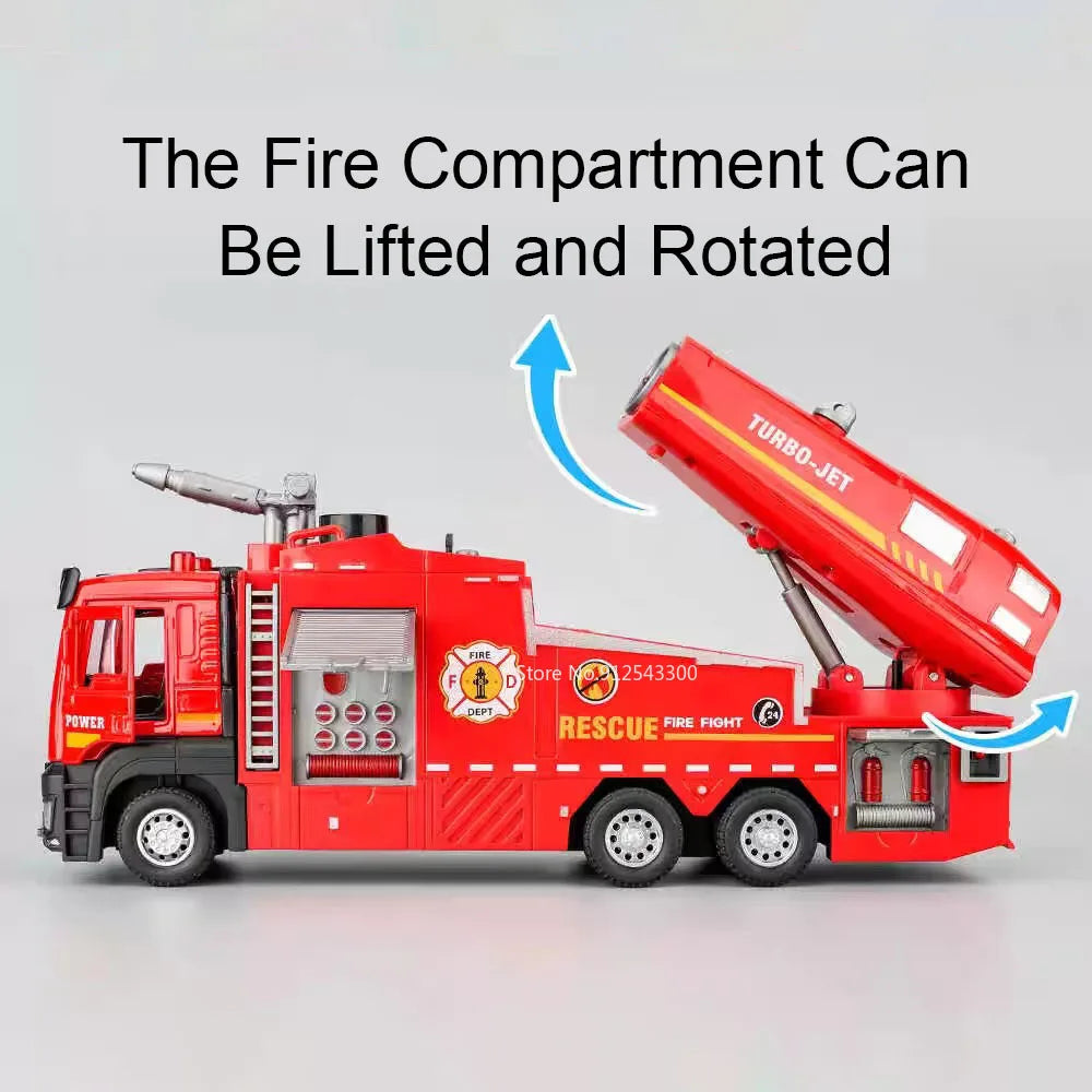 1:32 Scale Water Spray Fire Truck Model Ladder Trucks Toy Car Sound Light Christmas Gift