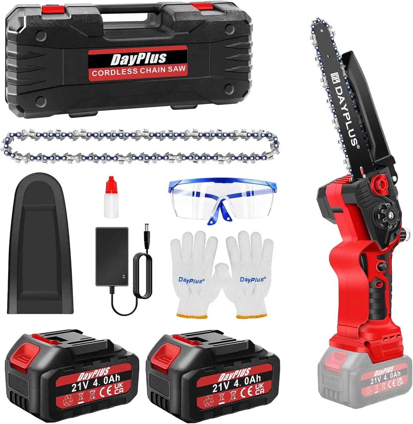 8 inch Brushless Mini Chainsaw 21V Cordless Handheld for Pruning Trees and Branches Wood Cutting with 4000mAh Battery