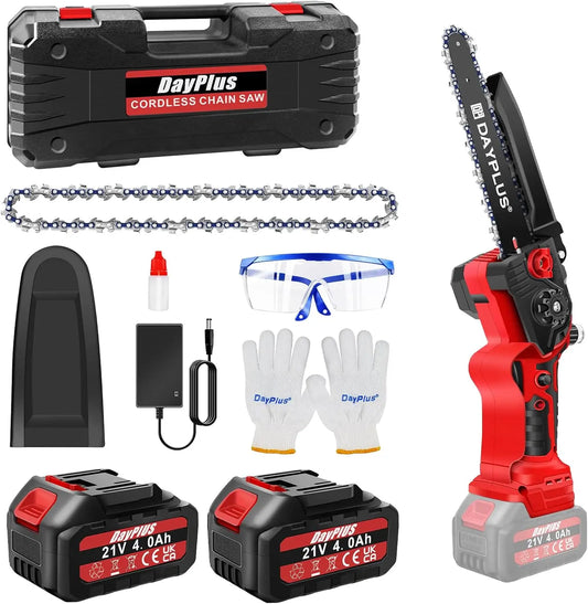 8 inch Brushless Mini Chainsaw 21V Cordless Handheld for Pruning Trees and Branches Wood Cutting with 4000mAh Battery