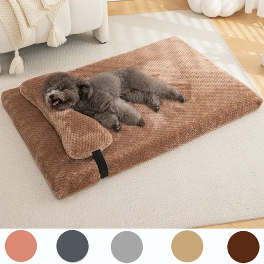 Warm Calming Bed with Pillow Fluffy Plush Mat, Removable Washable Cover for Large Medium Small Dogs and Cats