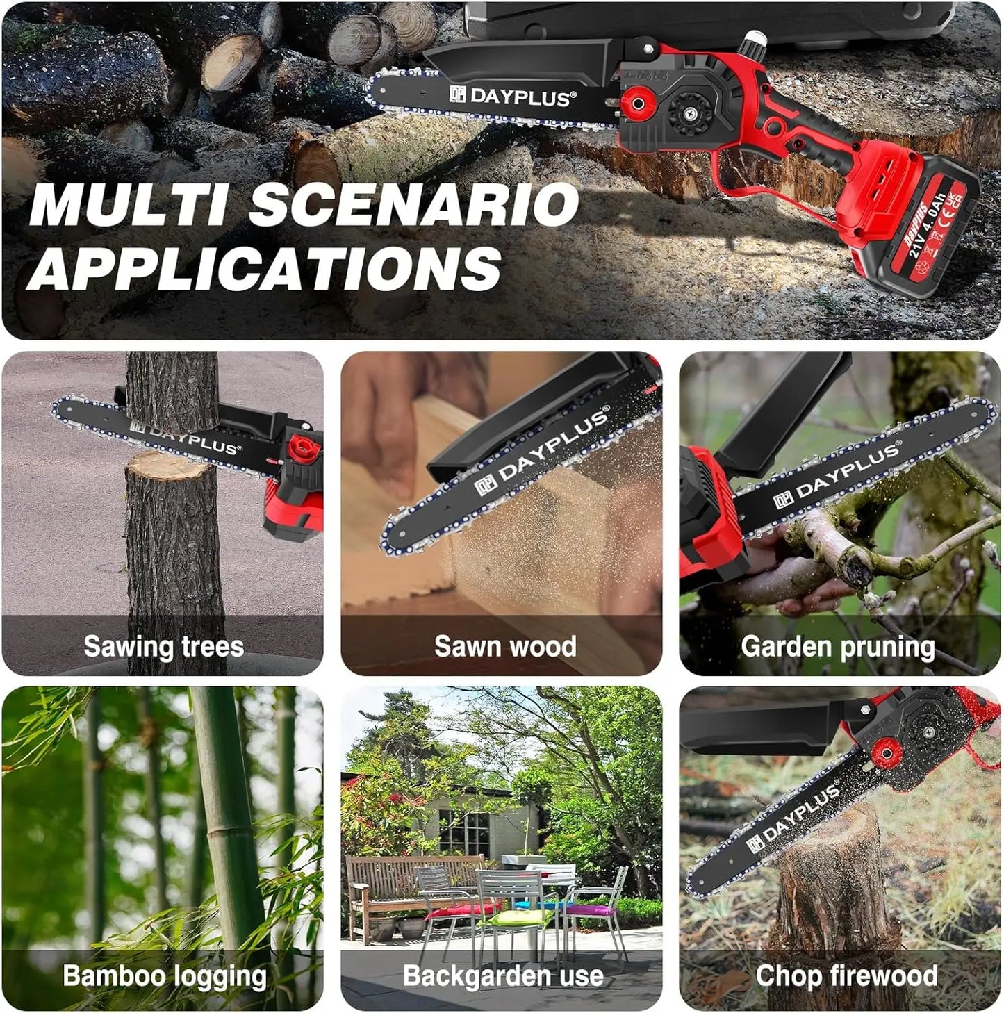 8 inch Brushless Mini Chainsaw 21V Cordless Handheld for Pruning Trees and Branches Wood Cutting with 4000mAh Battery