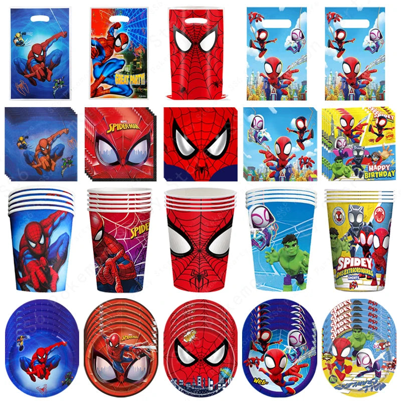 Spiderman Birthday Party Decorations Disposable Tableware Plate Cup Napkins Bags Supplies Set