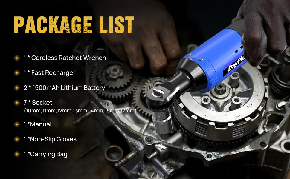 Cordless Ratchet Wrench Set,3/8"300 RPM 12V Power Electric Ratchet Driver with 7 Sockets,Two 1500mAh Li-Ion Batteries