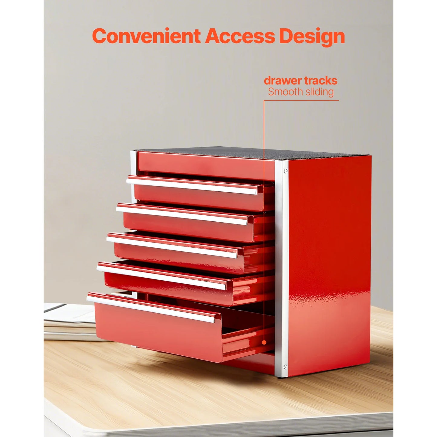 5-Drawer 8.6in Metal Tool Box Red/Black Portable Small Tool Chest with PP Feet Pads for Garage Workshop Tools Storage