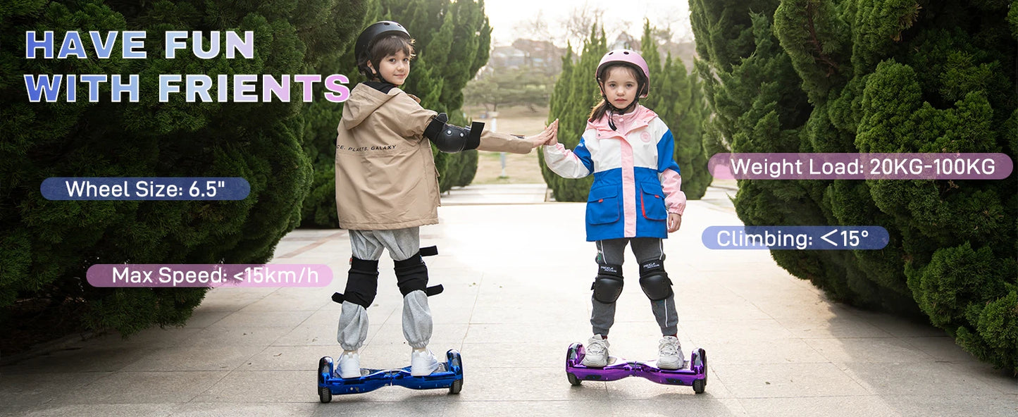 RCB Hoverboards for kids, 6.5 Inch Two-Wheel Self Balancing Electric Scooter with Bluetooth Speaker, LED Lights, Great Gift