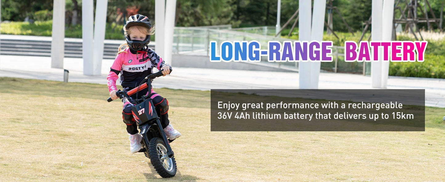 RCB Kids Electric Motorbike for Children, Up to 15.5 MPH & 9.3 Mile Range with 36V 4Ah Motor