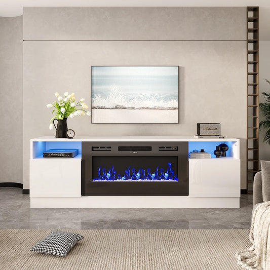 70 Inch Recessed Electric Fireplace TV Stand with Closed Storage