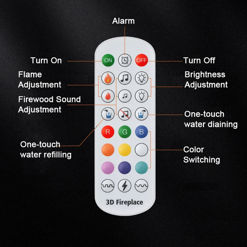 Smart Home 3D Fireplace Water Steam Humidifier LED Decorative Flame TV Wall Sound Electric