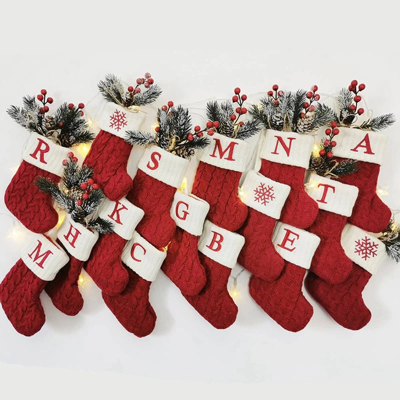 Christmas Socks Knitting Snowflake Letter Decoration 2025 For Home Xmas Tree Ornament Gift