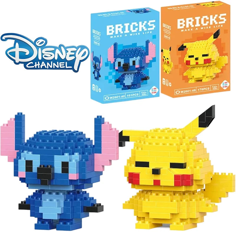 Disney LiLo Stitch Toys Building Blocks Pokeman Pikechu lega Anime Cartoon Character Model