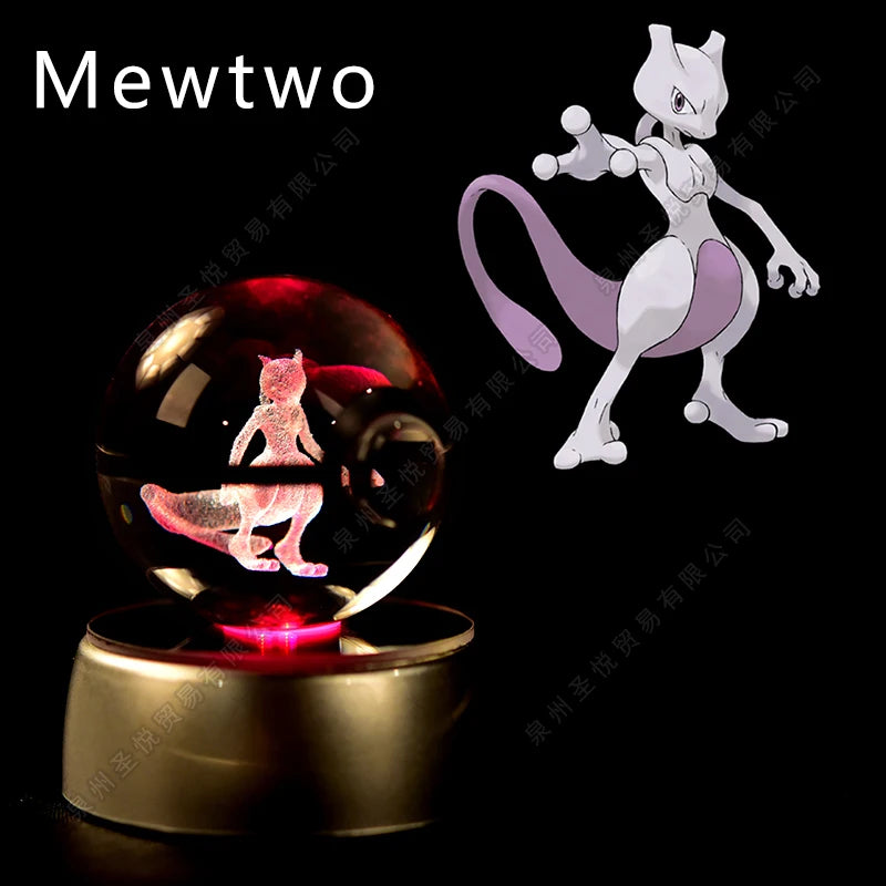 Pokemon Crystal Ball 3D Pikachu Gengar Mewtwo Night Light Lamp