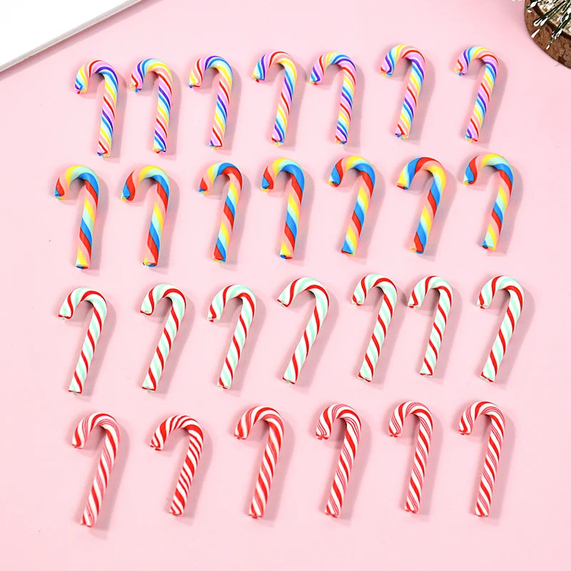 10/30/50Pcs Mini Candy Cane Christmas Decoration Red White Resin Candy DIY Crafts Xmas Home Decor