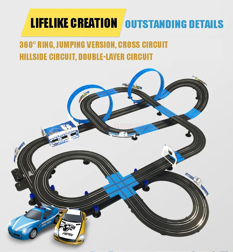 Electric Railway Track Set Double Remote Control Car Racing Track Autorama Circuit Toy For Children Gift