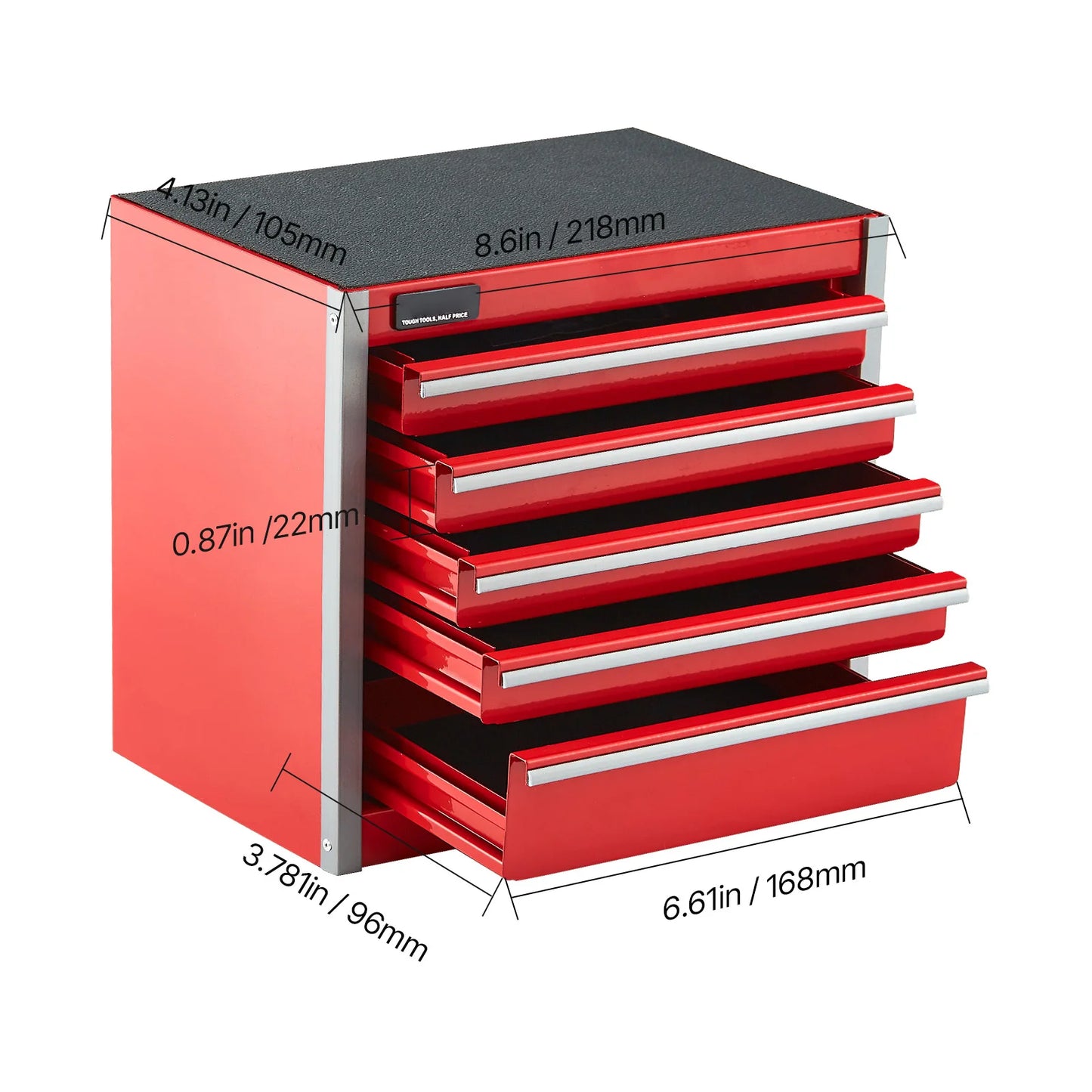 5-Drawer 8.6in Metal Tool Box Red/Black Portable Small Tool Chest with PP Feet Pads for Garage Workshop Tools Storage