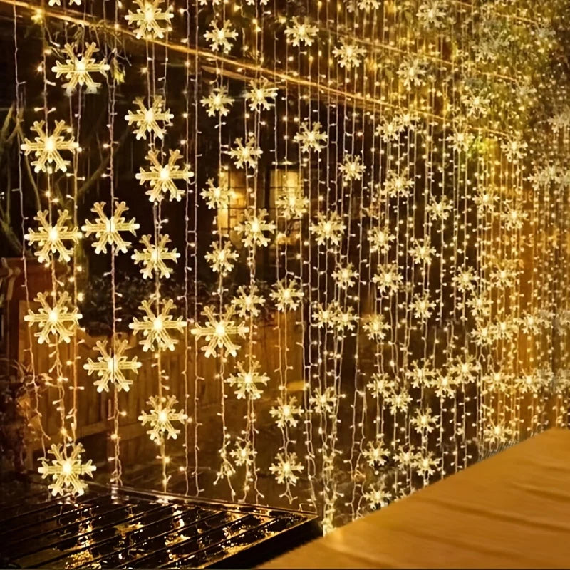 3m LED Snowflake Curtain, Romantic Christmas String Lights For Home Bedroom Indoor Decor