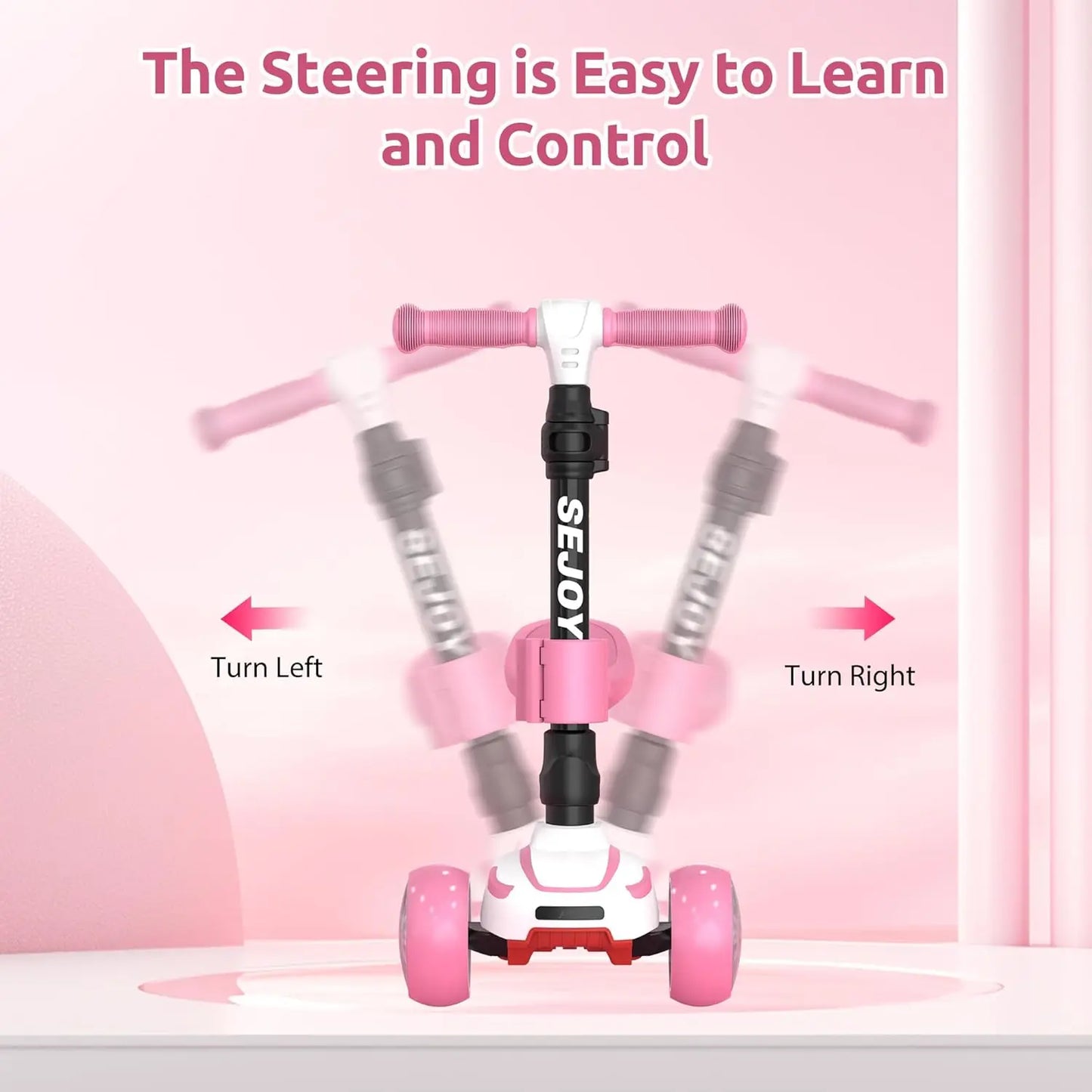 Sejoy Baby Scooter with LED Wheels Adjustable Height, Foldable Design & Dual Modes 2-8 Years