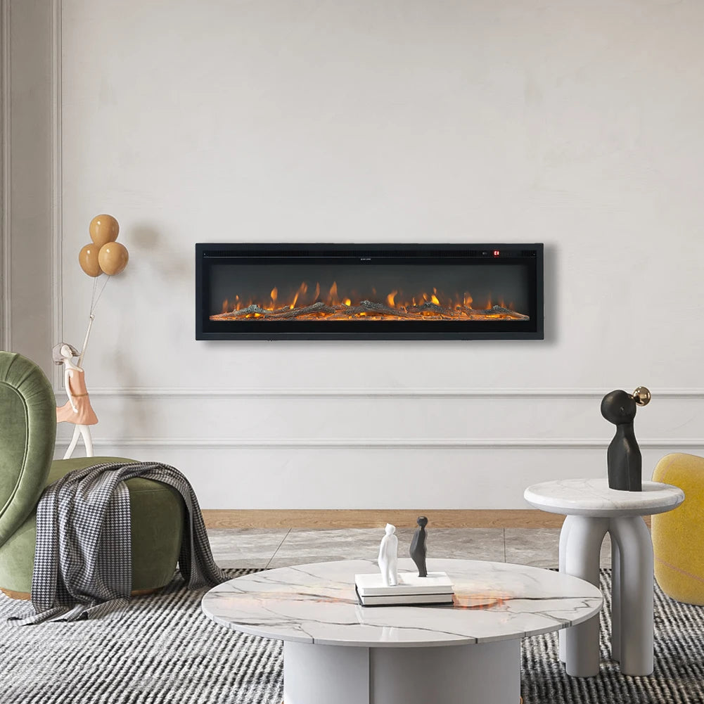 50 Inch Fireplaces LED Recessed Wall Mounted Freestanding Electric Fireplace 9 Flame Colors with Remote Control