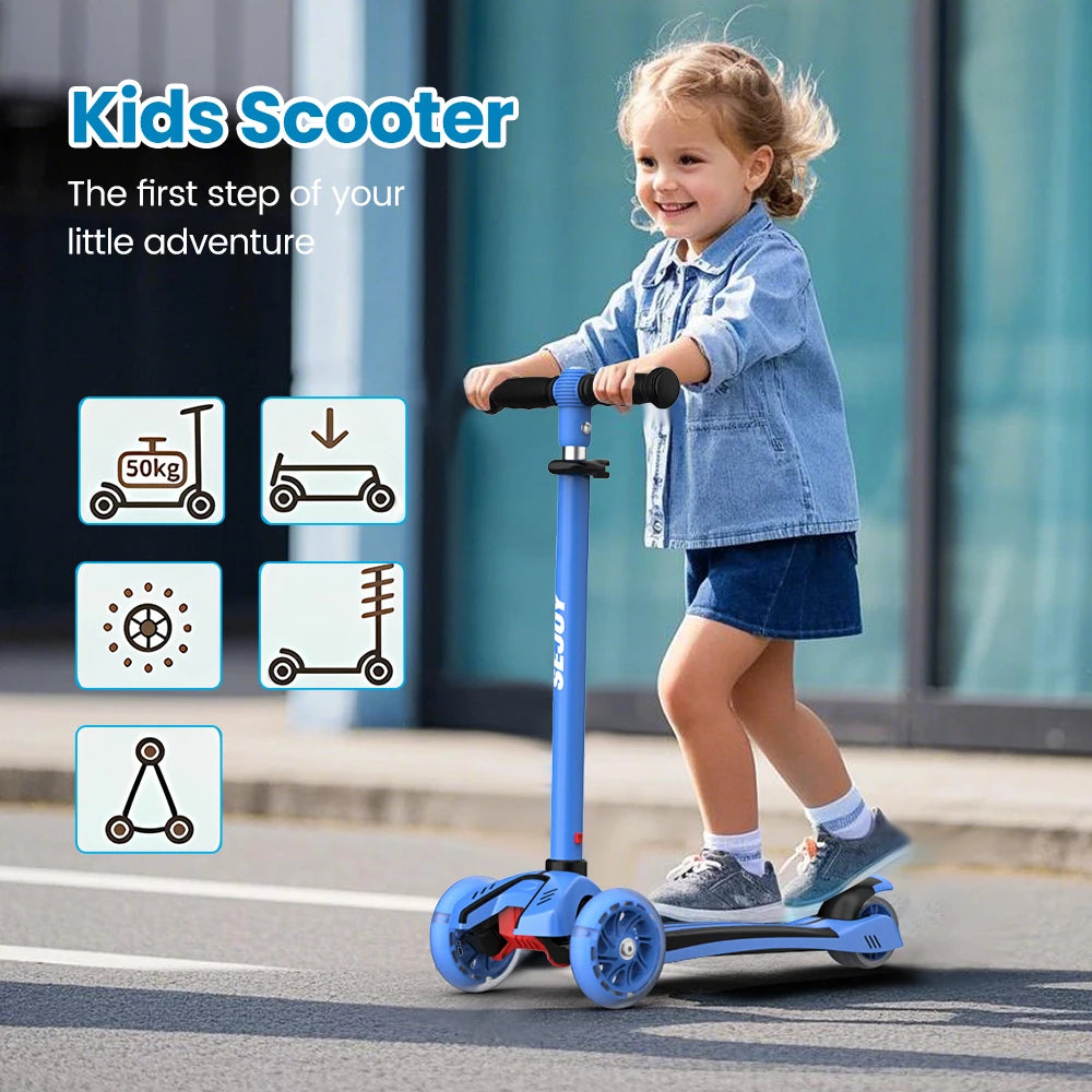 Sejoy Baby Scooter with LED Wheels Adjustable Height, Foldable Design & Dual Modes 2-8 Years