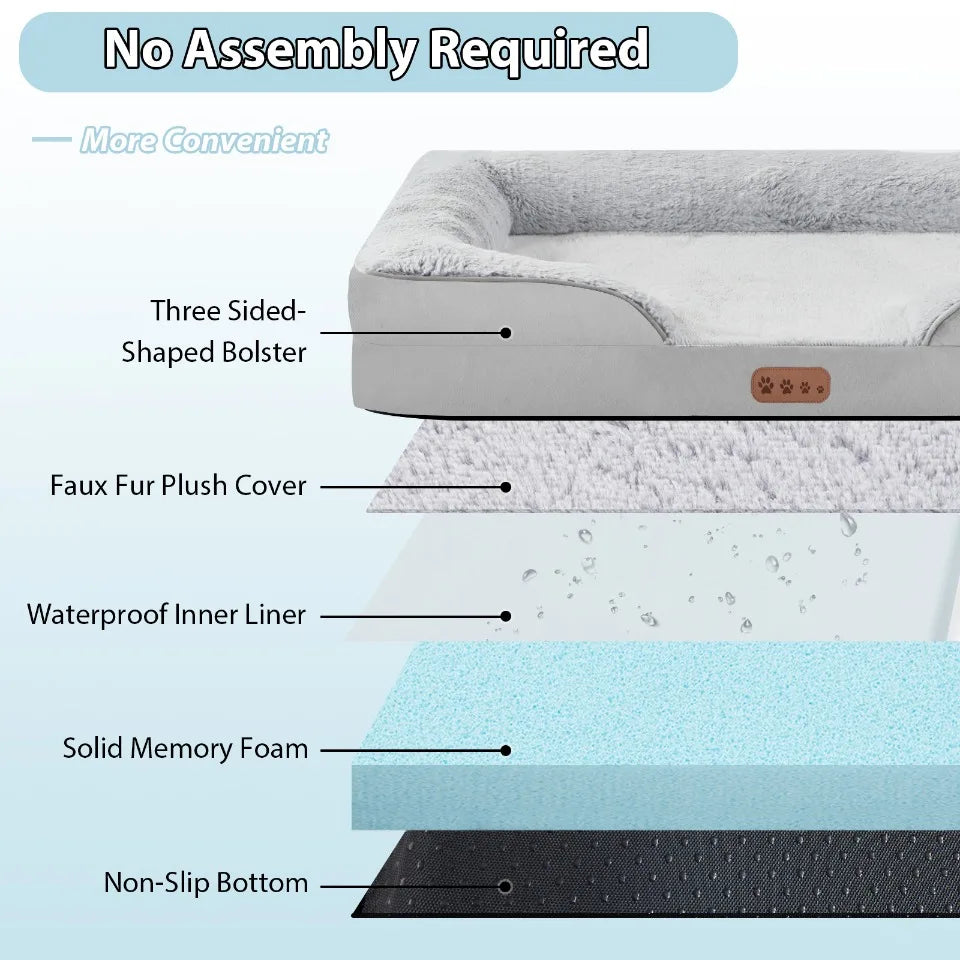 4 Seasons Large Dog Pet Bed Removable Memory Foam Mattress House for Medium Large Small Pets Sofa Support for Joint Pain Relief