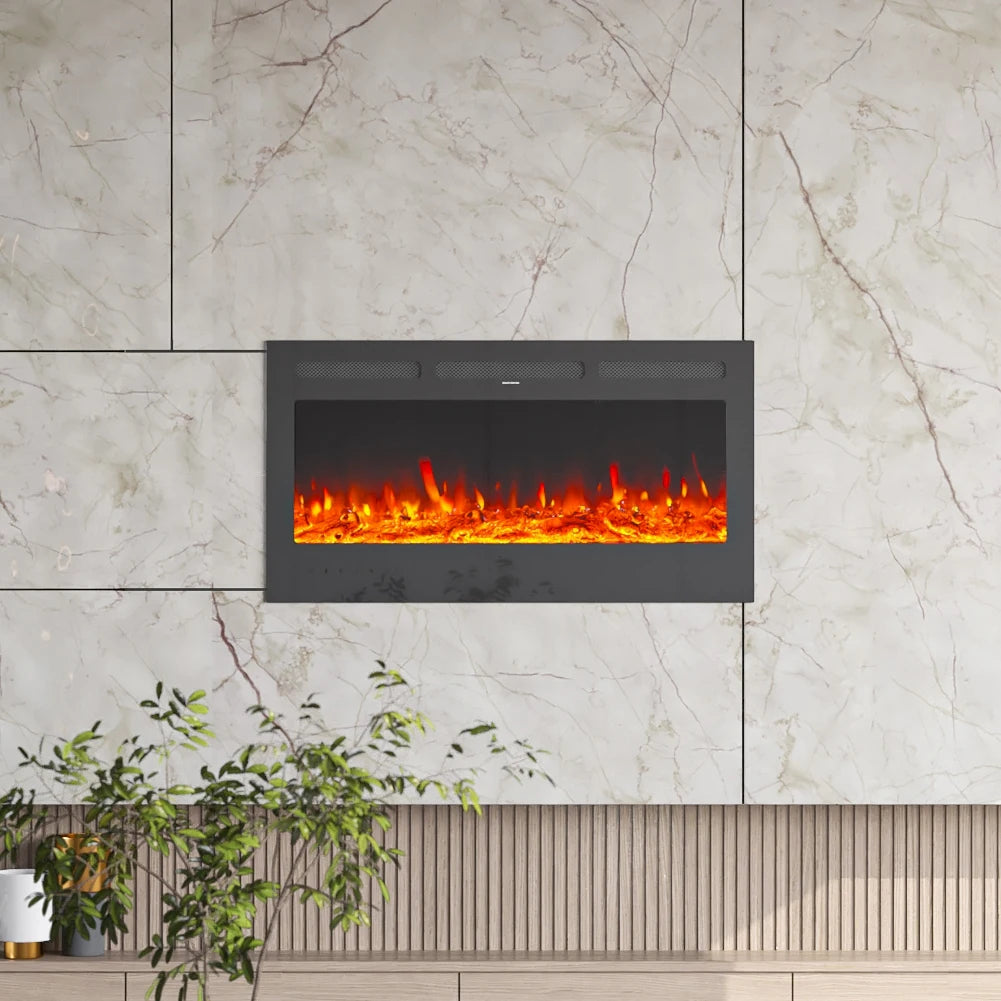 40 Inch LED Electric Fireplace Wall Mounted Wall Insert Heater 9 Flame Colours