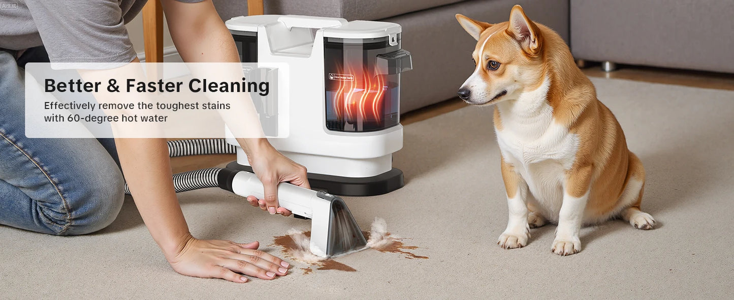 Lubluelu V8 800W Hot Water Carpet Cleaner  60°C Deep Clean Pet Stains 15kPa Strong Suction 5M Long Power Cord 1.75L Tank