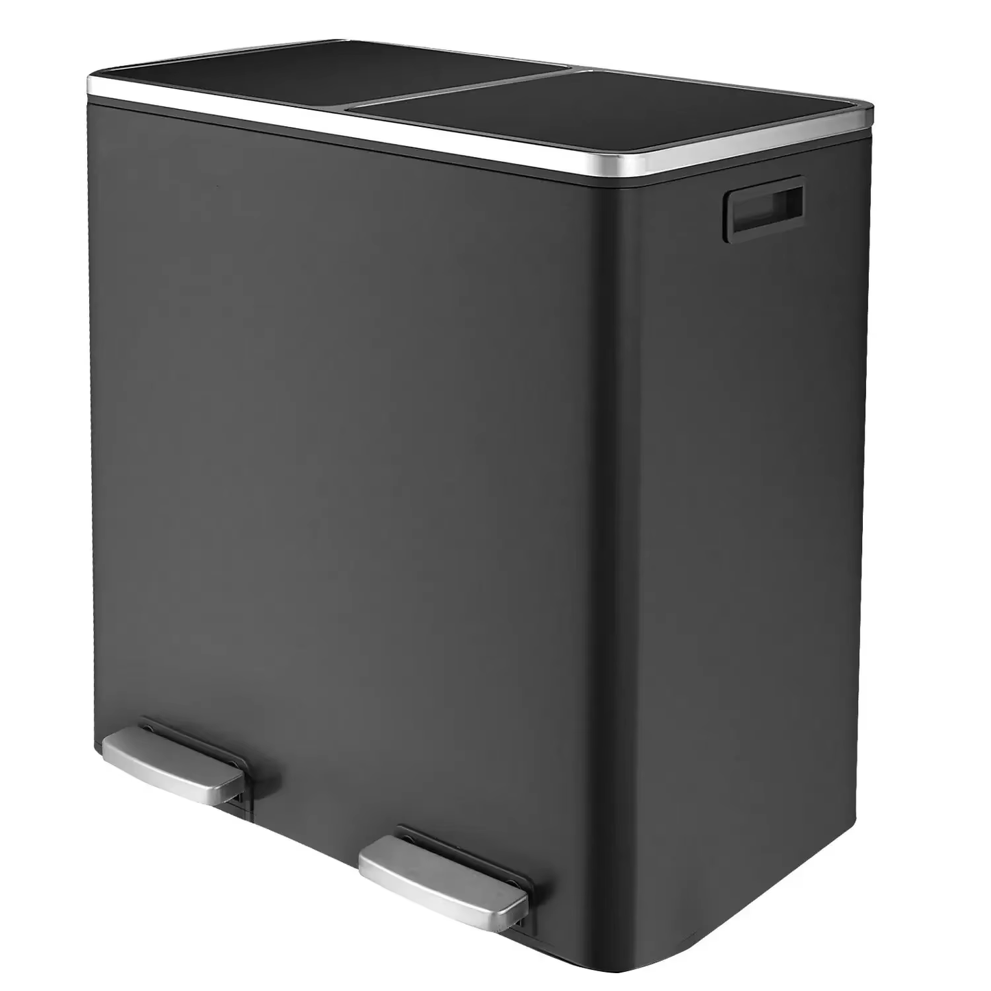 Sleek Brushed Stainless Steel 60L Dual Compartment Hands-Free Recycling Trash Can with Soft-Close Lid - Perfect for Your Kitchen!