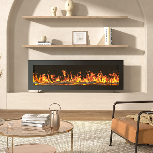 Sleek Wall-Mounted Electric Fireplace with Customizable LED Lighting & Remote Control