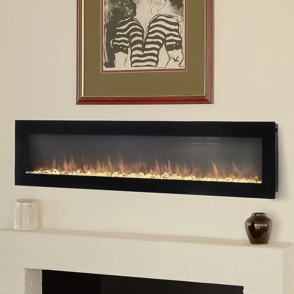 Sleek Wall-Mounted Electric Fireplace with Customizable LED Lighting & Remote Control
