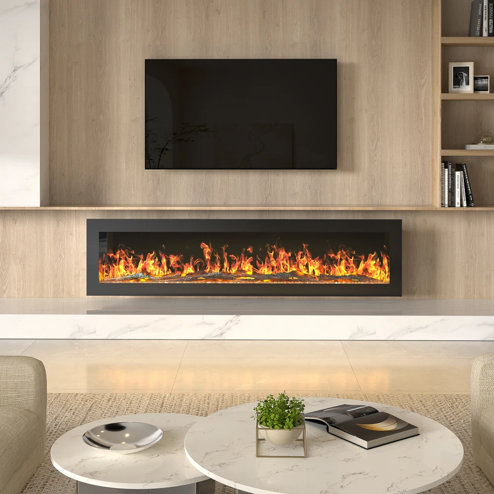 Sleek Wall-Mounted Electric Fireplace with Customizable LED Lighting & Remote Control