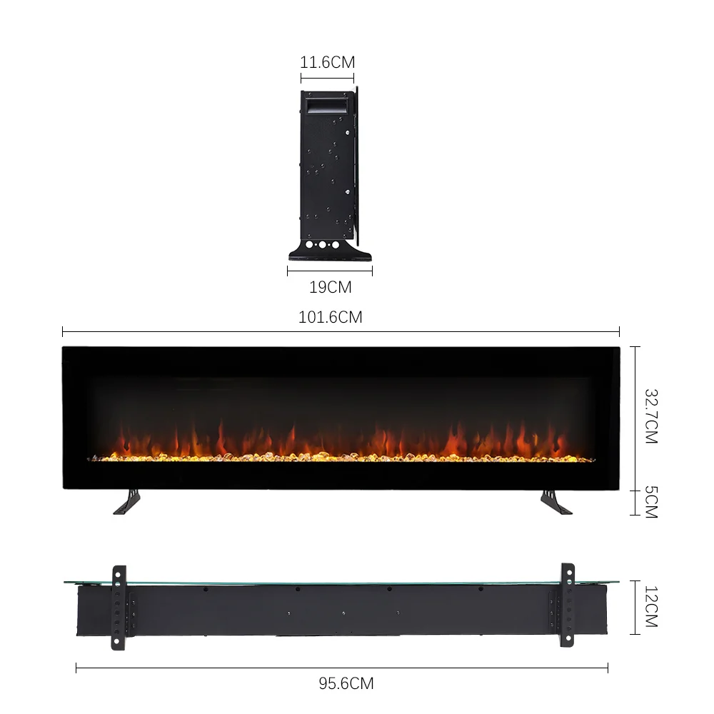 Sleek Wall-Mounted Electric Fireplace with Customizable LED Lighting & Remote Control