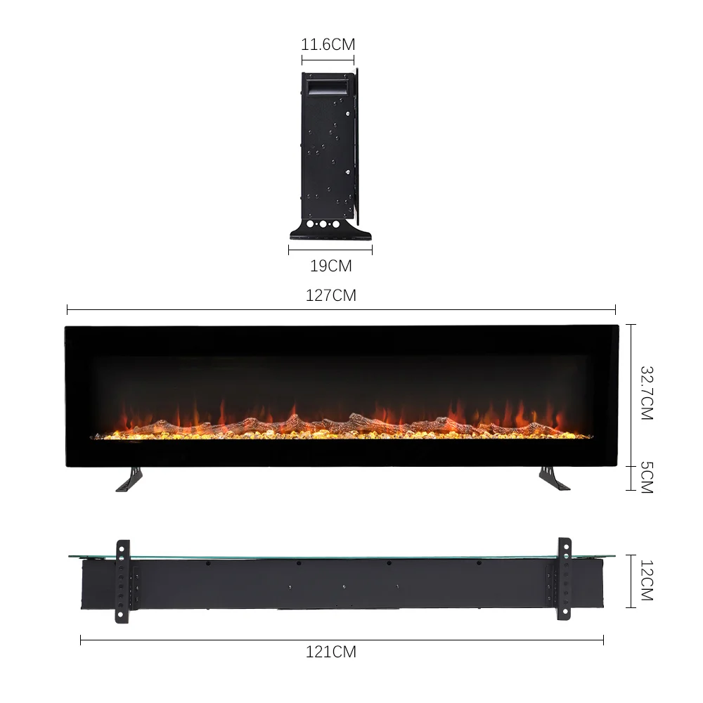 Sleek Wall-Mounted Electric Fireplace with Customizable LED Lighting & Remote Control