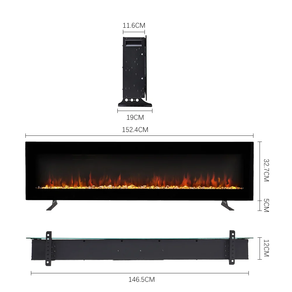 Sleek Wall-Mounted Electric Fireplace with Customizable LED Lighting & Remote Control