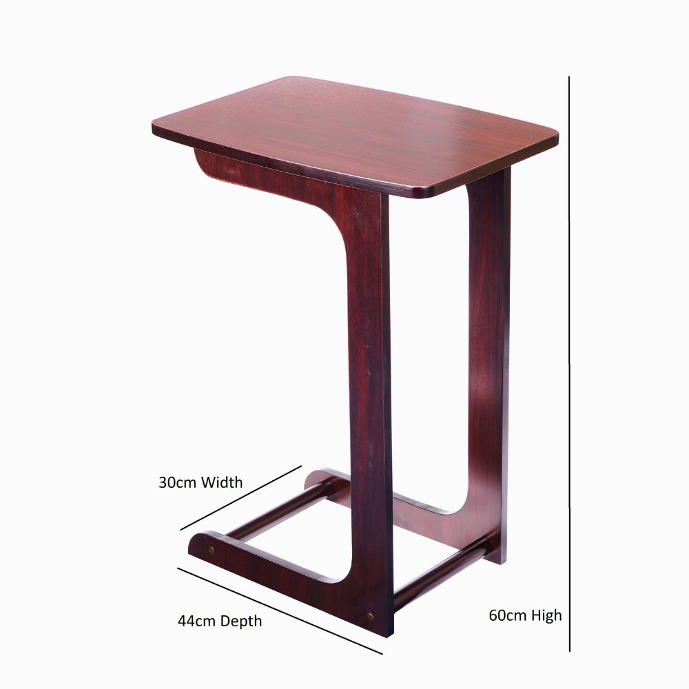 Compact C-Shaped Sofa Side Table in Mahogany or Oak