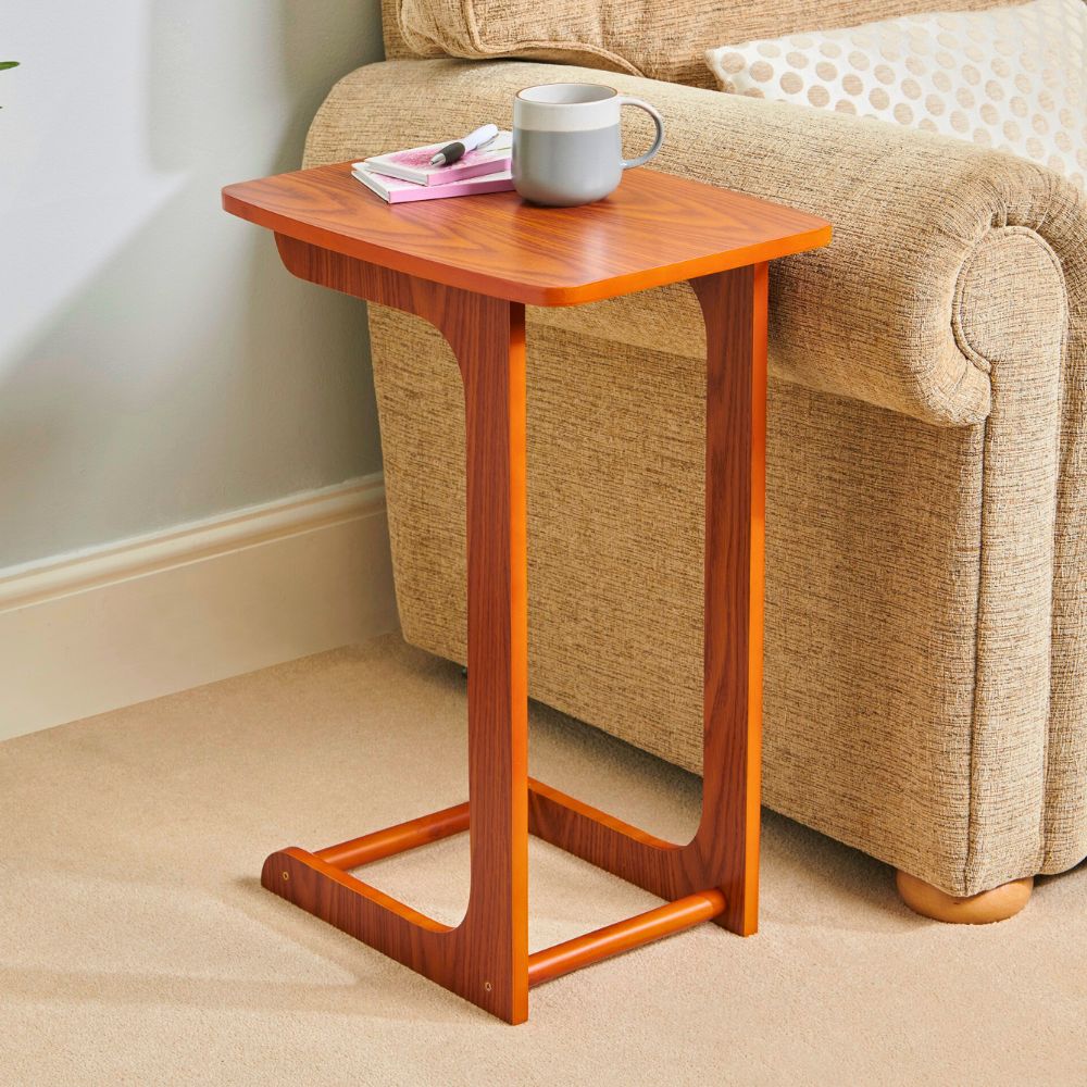 Compact C-Shaped Sofa Side Table in Mahogany or Oak