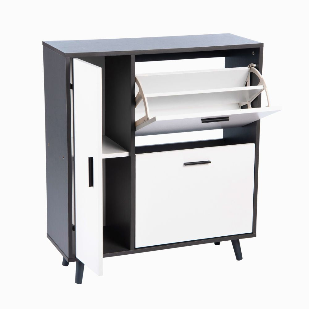 Modern Grey & White Shoe Storage Cabinet with Cupboard