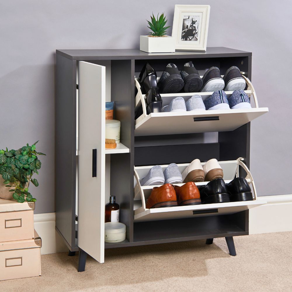 Modern Grey & White Shoe Storage Cabinet with Cupboard