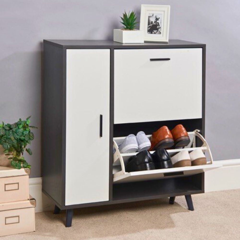 Modern Grey & White Shoe Storage Cabinet with Cupboard