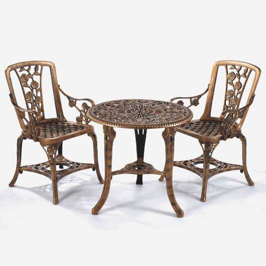 Greenhurst 3-Piece Rose Bistro Patio Set with Armchairs in Antique Bronze or Gunmetal Grey